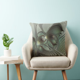 Abstracte Olijfwijze Groen Grijs Fractal Art Fanta Kussen