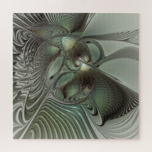 Abstracte Olijfwijze Groen Grijs Fractal Art Fanta Legpuzzel (Horizontaal)