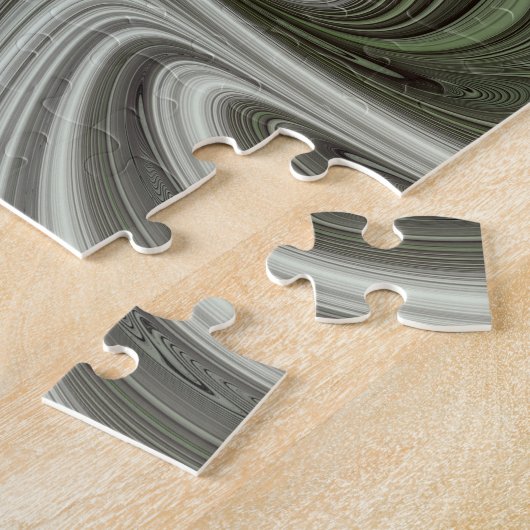 Abstracte Olijfwijze Groen Grijs Fractal Art Fanta Legpuzzel (Zijkant)