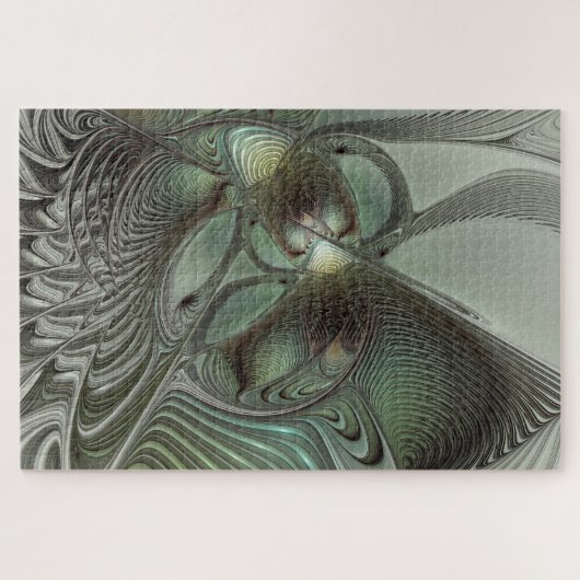 Abstracte Olijfwijze Groen Grijs Fractal Art Fanta Legpuzzel (Horizontaal)