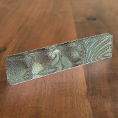 Abstracte Olijfwijze Groen Grijs Fractal Art Fanta Naambordje (Zijkant)