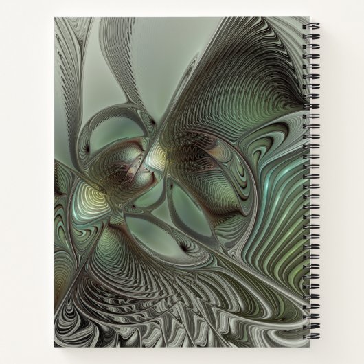 Abstracte Olijfwijze Groen Grijs Fractal Art Fanta Notitieboek (Achterkant)