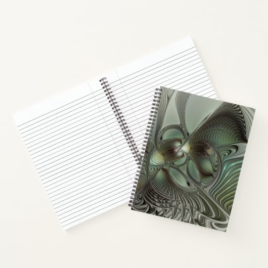 Abstracte Olijfwijze Groen Grijs Fractal Art Fanta Notitieboek (Binnen)