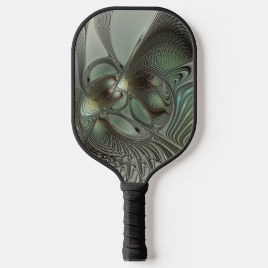 Abstracte Olijfwijze Groen Grijs Fractal Art Fanta Pickleball Paddle (Voorkant)