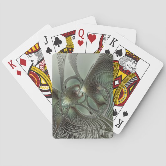 Abstracte Olijfwijze Groen Grijs Fractal Art Fanta Pokerkaarten (Achterkant)