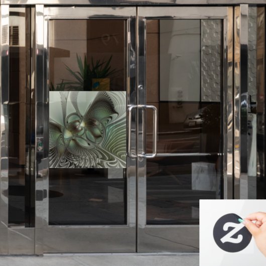 Abstracte Olijfwijze Groen Grijs Fractal Art Fanta Raamsticker (Kantoordeur)