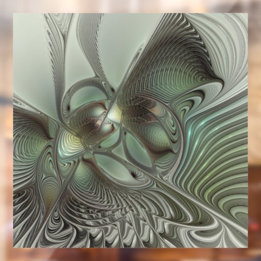 Abstracte Olijfwijze Groen Grijs Fractal Art Fanta Raamsticker (Vel 2)