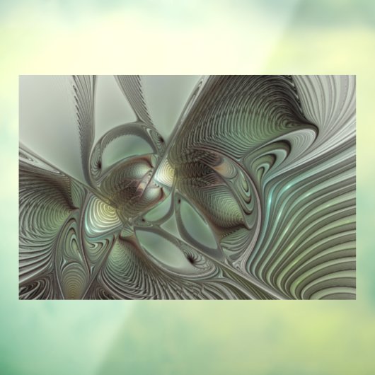 Abstracte Olijfwijze Groen Grijs Fractal Art Fanta Raamsticker (Vel 3)