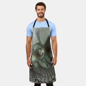 Abstracte Olijfwijze Groen Grijs Fractal Art Fanta Schort (Gedragen)