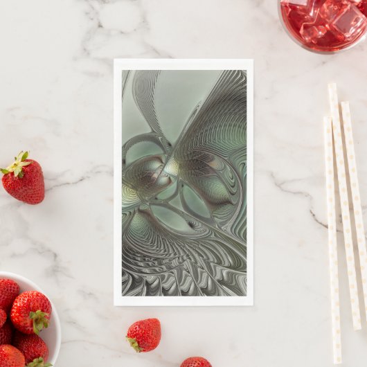 Abstracte Olijfwijze Groen Grijs Fractal Art Fanta Servet (Insitu)