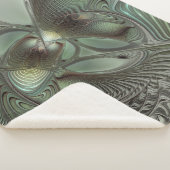 Abstracte Olijfwijze Groen Grijs Fractal Art Fanta Sherpa Deken (3/4)