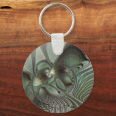 Abstracte Olijfwijze Groen Grijs Fractal Art Fanta Sleutelhanger (Voorkant)