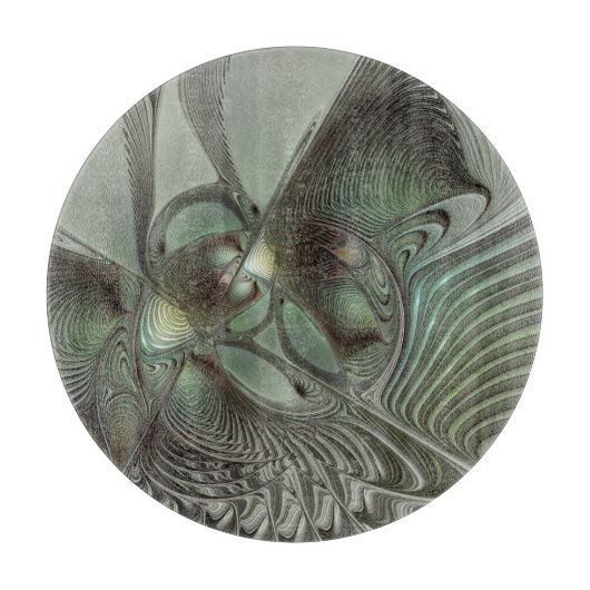 Abstracte Olijfwijze Groen Grijs Fractal Art Fanta Snijplank (Voorkant)