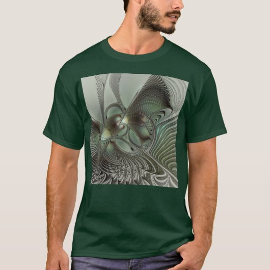 Abstracte Olijfwijze Groen Grijs Fractal Art Fanta T-shirt (Voorkant)