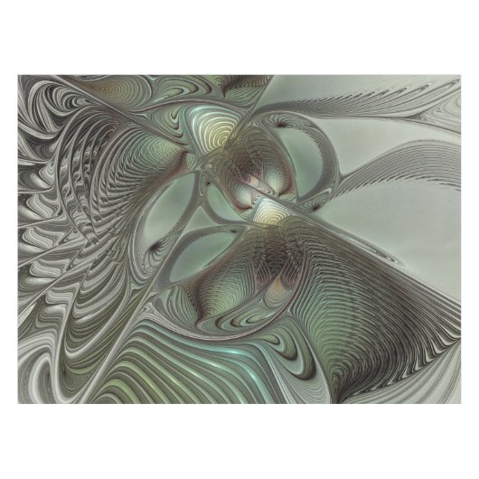 Abstracte Olijfwijze Groen Grijs Fractal Art Fanta Tafelkleed (Voorkant (Horizontaal))