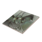 Abstracte Olijfwijze Groen Grijs Fractal Art Fanta Tegeltje (Zijkant)