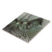 Abstracte Olijfwijze Groen Grijs Fractal Art Fanta Tegeltje (Zijkant)