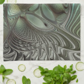 Abstracte Olijfwijze Groen Grijs Fractal Art Fanta Theedoek (Gevouwen)