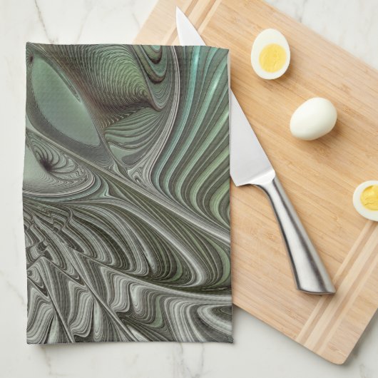 Abstracte Olijfwijze Groen Grijs Fractal Art Fanta Theedoek (Quarter Fold)