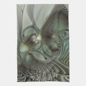 Abstracte Olijfwijze Groen Grijs Fractal Art Fanta Theedoek (Verticaal)