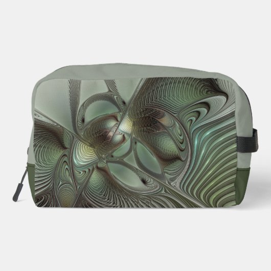 Abstracte Olijfwijze Groen Grijs Fractal Art Fanta Toilettasje (Achterkant)