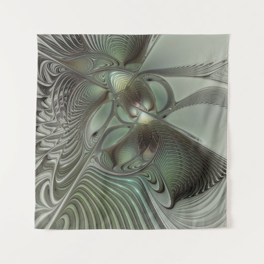 Abstracte Olijfwijze Groen Grijs Fractal Art Fanta Wandkleed (Voorkant (horizontaal))