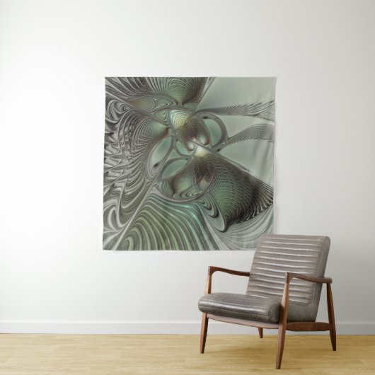 Abstracte Olijfwijze Groen Grijs Fractal Art Fanta Wandkleed (In Situ (horizontaal))