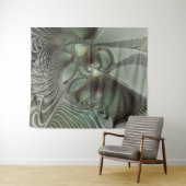 Abstracte Olijfwijze Groen Grijs Fractal Art Fanta Wandkleed (In Situ (horizontaal))