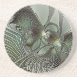 Abstracte Olijfwijze Groen Grijs Fractal Art Fanta Zandsteen Onderzetter