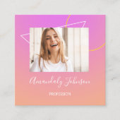 Abstracte OMBRÉ Geometry Aangepaste foto Roze Vierkante Visitekaartje (Voorkant)