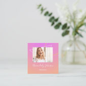 Abstracte OMBRÉ Geometry Aangepaste foto Roze Vierkante Visitekaartje (Staand voorkant)