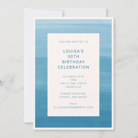 Abstracte Ombre Gradient Ocean Blue 50th Birthday Kaart (Voorkant)