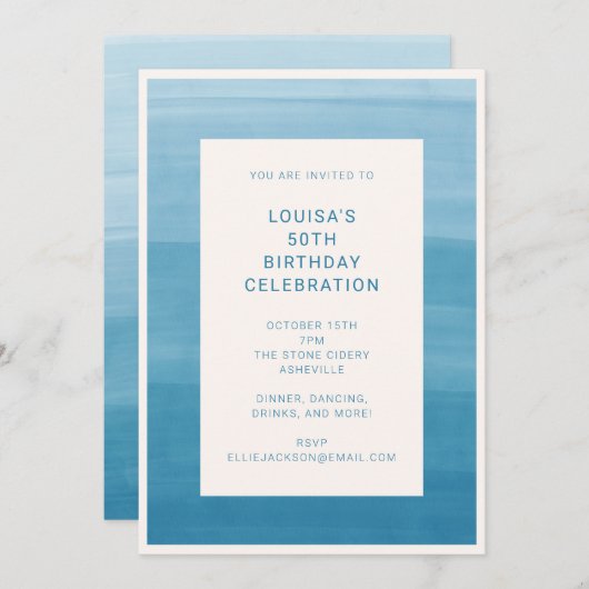 Abstracte Ombre Gradient Ocean Blue 50th Birthday Kaart (Voorkant / Achterkant)