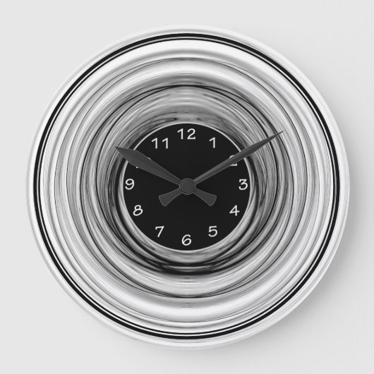 Abstracte Ombre Modern Black White Spirals Grote Klok (Voorkant)