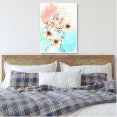 Abstracte One Line Face Art met roze bloemenlippen Canvas Afdruk (Insitu (Slaapkamer))