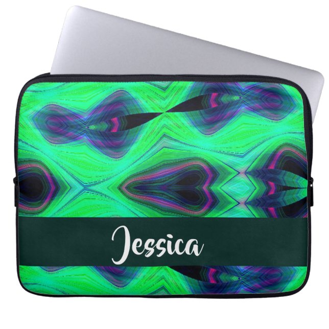Abstracte oneindig groen patroon laptop sleeve (Voorkant)