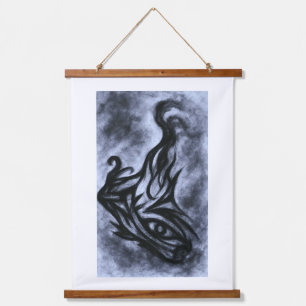 Abstracte Oog- en Vlamkooltekening Hangend Wandkleed