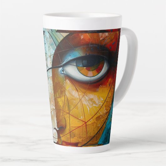 Abstracte oogtekening van een meisje latte mok (Rechterhoek)