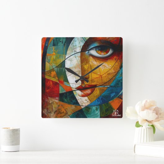 Abstracte oogtekening van een meisje vierkante klok (Huis)