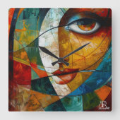 Abstracte oogtekening van een meisje vierkante klok (Voorkant)