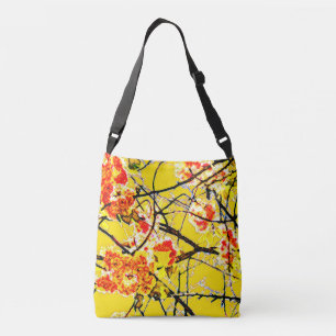 Abstracte oosterse bloem bloesemprint geel crossbody tas