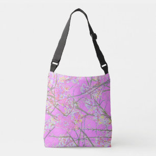Abstracte oosterse bloem bloesemprint roze crossbody tas