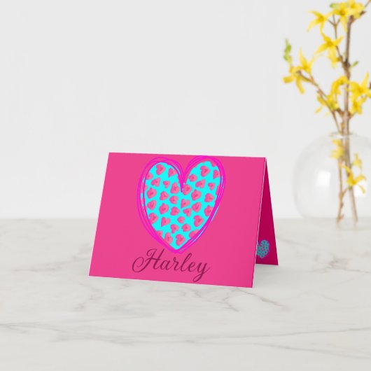 Abstracte opmerking van Heart Leopard Turquoise Ma Kaart (Gele Bloem)