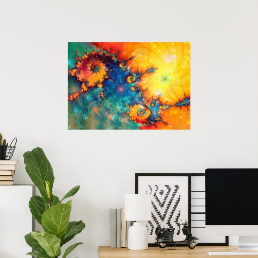 ABSTRACTE ORANJE BLAUWE FRACTALE KUNST POSTER (Thuiskantoor)