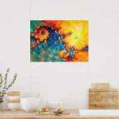 ABSTRACTE ORANJE BLAUWE FRACTALE KUNST POSTER (Keuken)