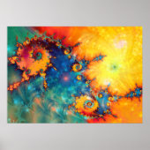 ABSTRACTE ORANJE BLAUWE FRACTALE KUNST POSTER (Voorkant)