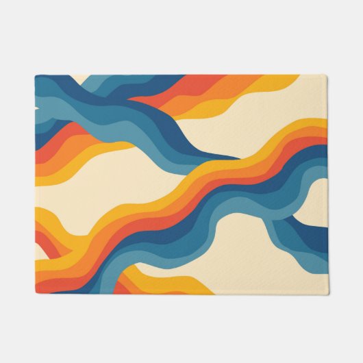 Abstracte Oranje Blue Retro Wavy Stripe Bold Moder Deurmat (Voorkant)