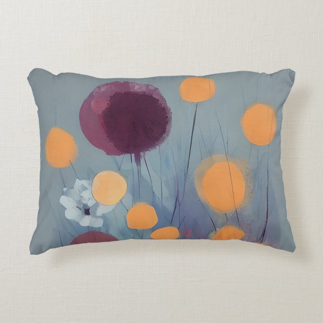 Abstracte oranje en roze bloemen accent kussen (Voorkant)