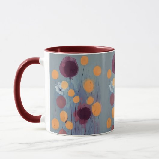 Abstracte oranje en roze bloemen mok (Links)