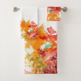 Abstracte Oranje en witte Waterverf Floral 2 Bad Handdoek
